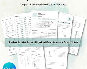 Chiropractic Forms Bundle, Chiropractor Physical Initial Exam Form, Soap Notes, Patient Intake Form, PDF Canva Template Downloadable