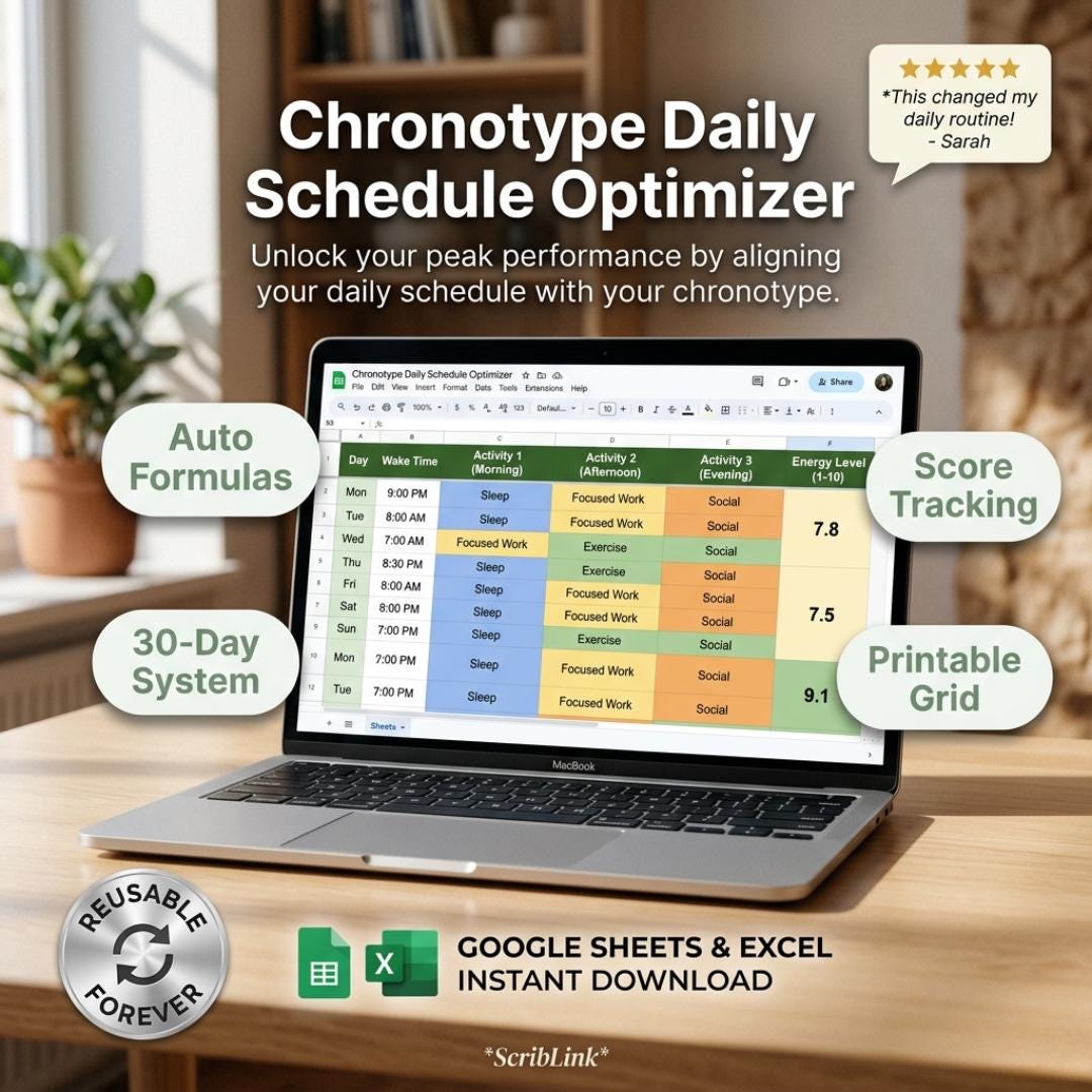 Chronotype Daily Schedule Optimizer | Google Sheets Template | Energy ...