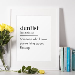 Funny Dentist Definition Digital Photo Illustration, Personalized Wall Art Print, Dentist Office Bday Frame Decor Gift, Instant Download
