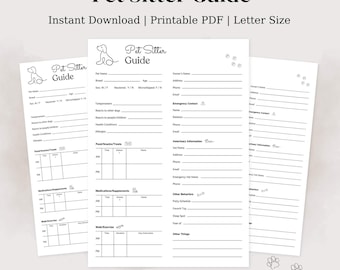 Dog Sitter Instructions | Printable Pet Sitter Template | Petcare Info Sheet Guide