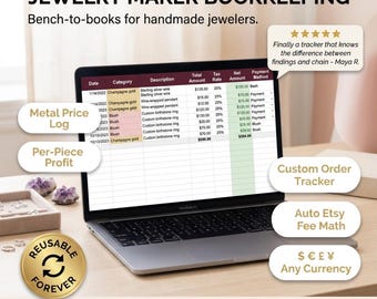 Jewelry Maker Bookkeeping Spreadsheet | Handmade Jewelry Business Tracker | Custom Order, Metal Price & Profit | Google Sheets