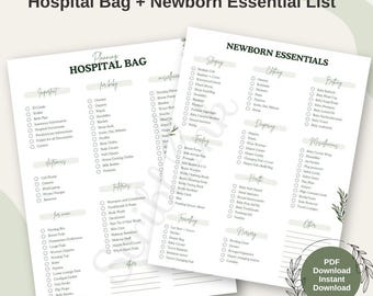 Hospital Bag Checklist PDF Printable, Newborn Essentials Checklist, Mom Hospital List, Birth Preparation, Pregnancy Planner Instant Download