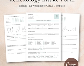Reflexology Intake Form Printable Foot Reflexology Client Consultation Wellness Therapist PDF Instant Download