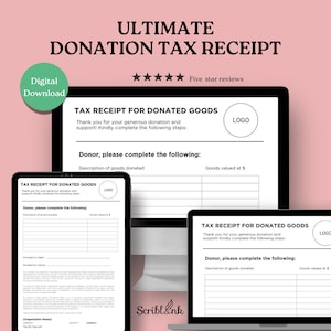Editable Donation Receipt Template, Printable Charity Donation Form, Nonprofit Tax Receipt, Business Donation Template, Instant Download PDF