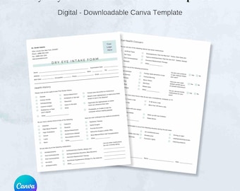 Dry Eye Intake Form Printable – Optometry Patient Form, Eye Clinic Template