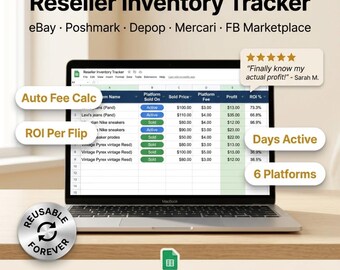 Reseller Tracker Profit Calculator Google Sheets Shop | Poshmark Mercari Inventory Log | eBay Side Hustle Reselling Tools | Instant Download