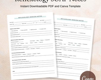 Reflexology SOAP Notes PDF Reflexology Charting Sheet Foot Massage Documentation Form