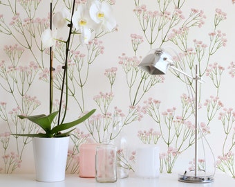 Nursery Floral Wallpaper. Peel + Stick and Traditional Wallpaper Options. Modern Wallpaper. 50 Inch Repeat. Kids Floral Wallpaper.