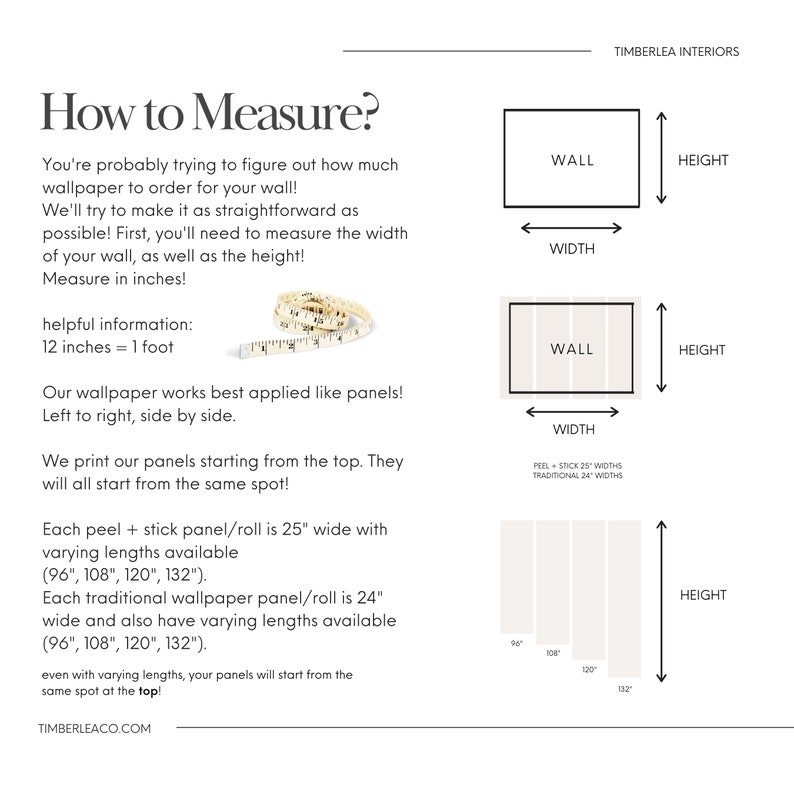 May include: A diagram showing how to measure a wall for wallpaper. The diagram shows the width and height of the wall, and the text explains that wallpaper panels are applied left to right, side by side, starting from the top. The text also includes helpful information about the different sizes of wallpaper panels and rolls.