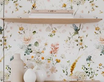 Beautiful Garden Floral Wallpaper. Peel + Stick and Traditional Wallpaper Options. Modern Wallpaper. 25 Inch Repeat