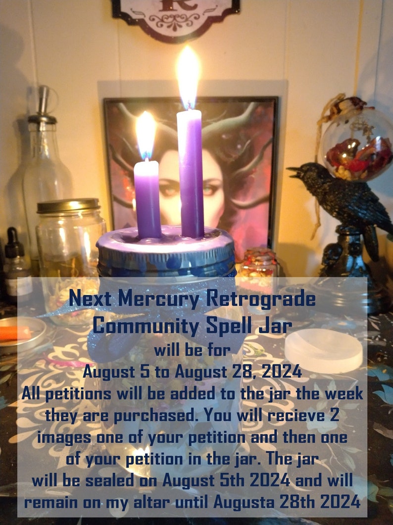 Community Mercury Retrograde Protection Spell Jar, Ease the chaotic energy of this cycle and help keep open the paths of communication. image 1
