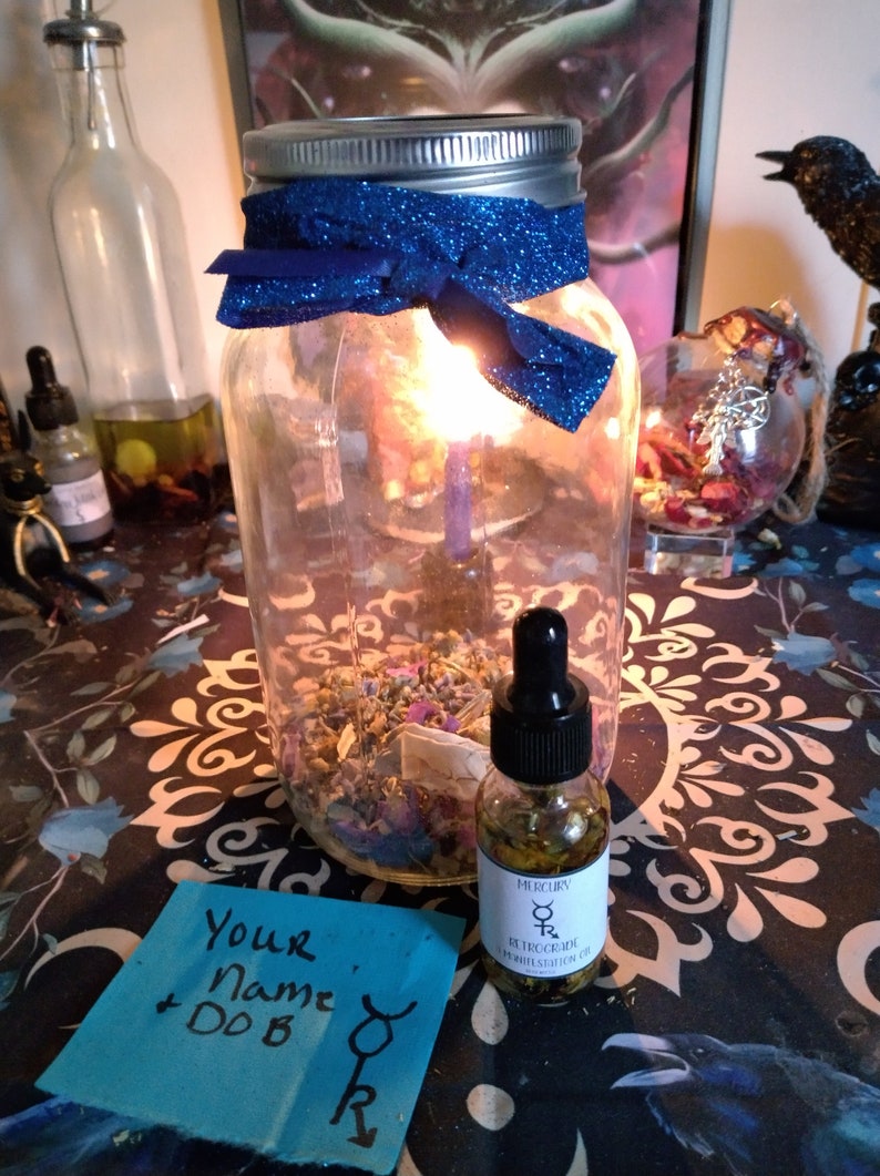 Community Mercury Retrograde Protection Spell Jar, Ease the chaotic energy of this cycle and help keep open the paths of communication. image 3