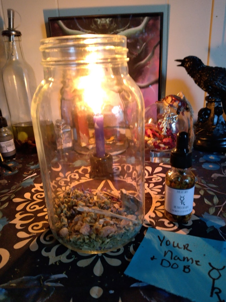 Community Mercury Retrograde Protection Spell Jar, Ease the chaotic energy of this cycle and help keep open the paths of communication. image 6