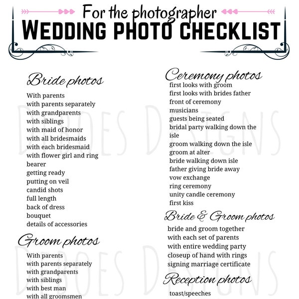 Family Photo List for Wedding Etsy