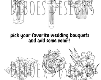 Printable wedding kids activities, kids coloring page , printable wedding coloring, flower bouquets, floral printables, cute printable