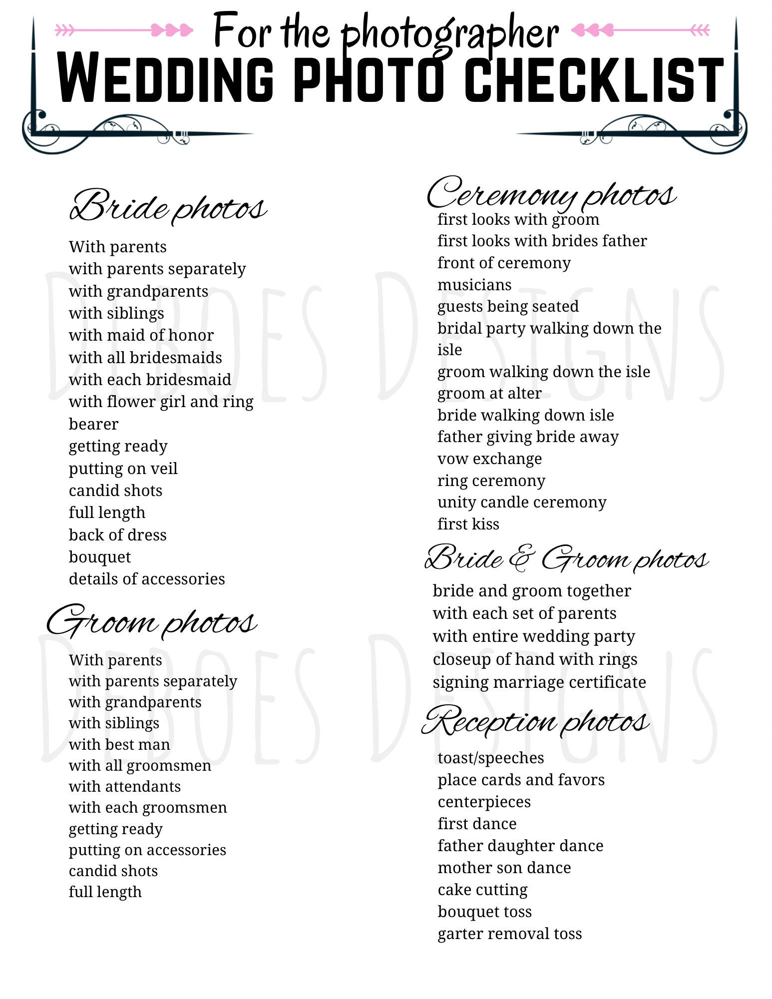 Wedding Photography Shot List (For Chinese) | PDF | Bride | Bridesmaid