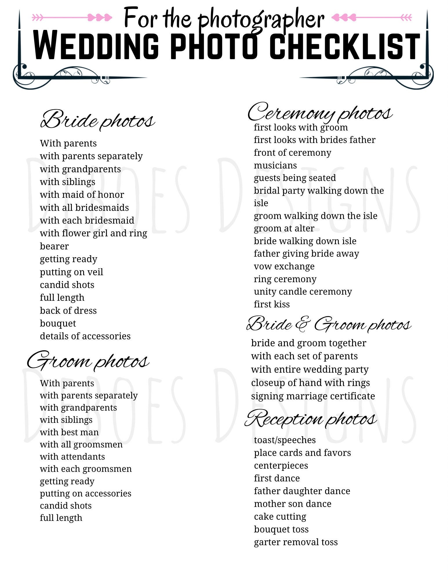 Wedding Photo List Template Word