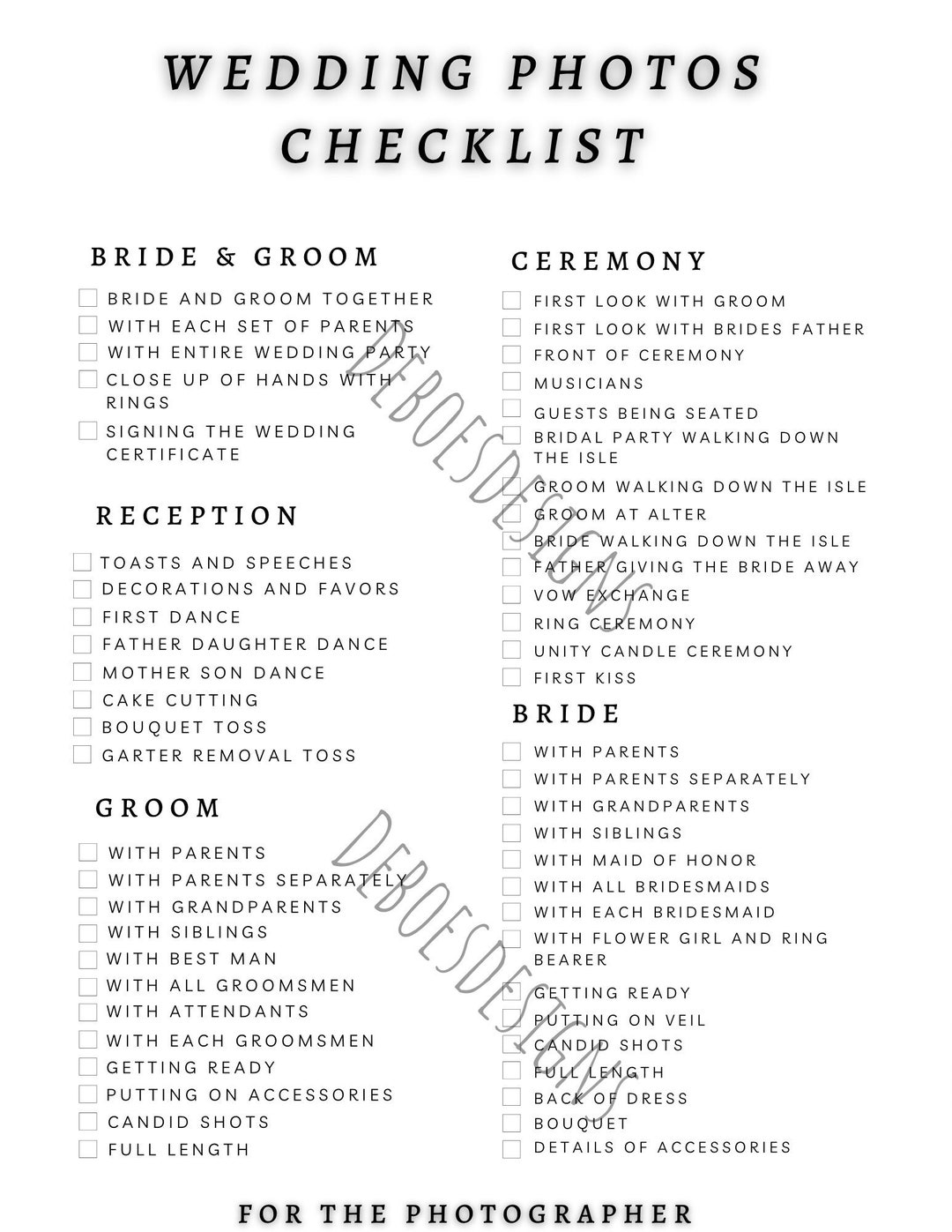 Printable Wedding Photo Checklist Etsy