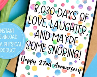 Druckbare Karte zum 22. Hochzeitstag, Karte zum 22. Hochzeitstag, Karte zum 22. Jahrestag, zum Selbstausdrucken, Sofort-Download