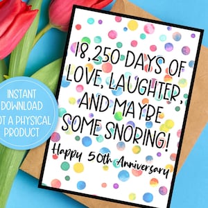 Happy 50th Anniversary Card Printable, 50 Year Wedding Anniversary Card, 50 Year Anniversary Card, Print At Home, Instant Download