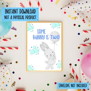 Some Bunny Is Two Karte zum Ausdrucken, 2 Jahre alte Geburtstagskarte, 2. Geburtstagskarte, herunterladbare Karte, digitaler Download, sofortiger Download