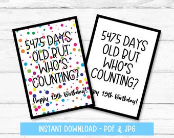 Cartão de aniversário de 15 anos para imprimir, cartão de aniversário de 15 anos para meninos, cartão de aniversário de 15 anos, download instantâneo, download digital, impressão em casa
