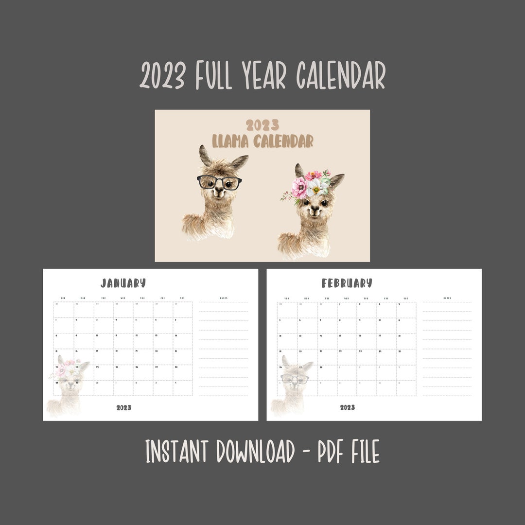 2023-llama-calendar-full-year-printable-calendar-printable-etsy