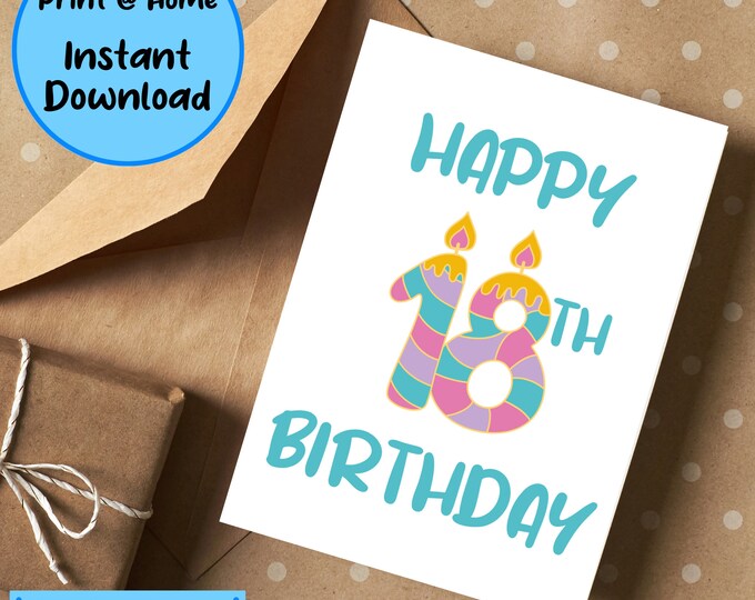 18th Birthday Card Printable Downloadable 18th Birthday - Etsy