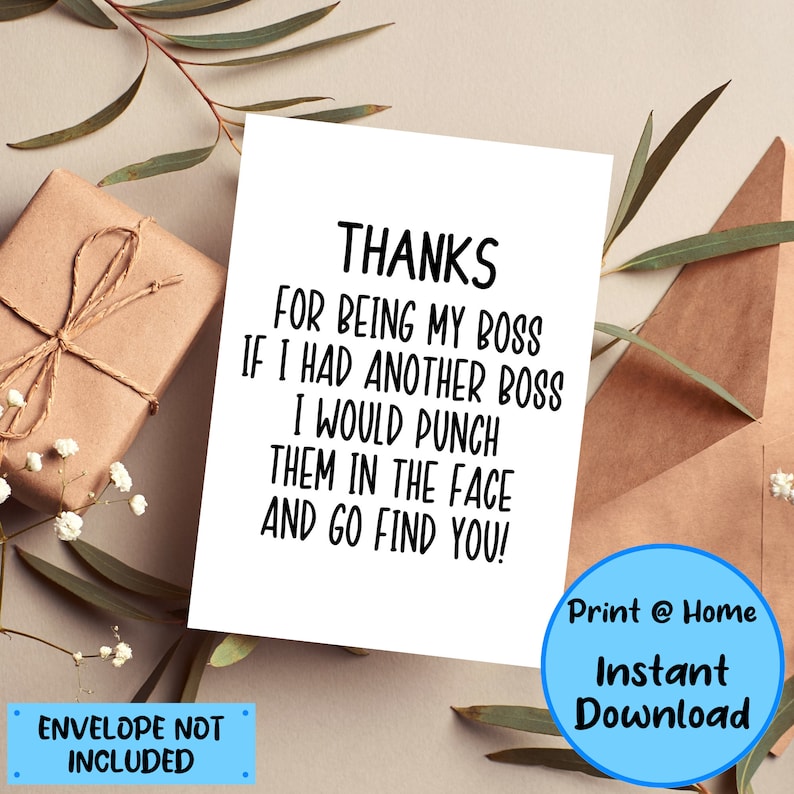 Thank You Boss Card Boss Card Printable Funny Downloadable Etsy
