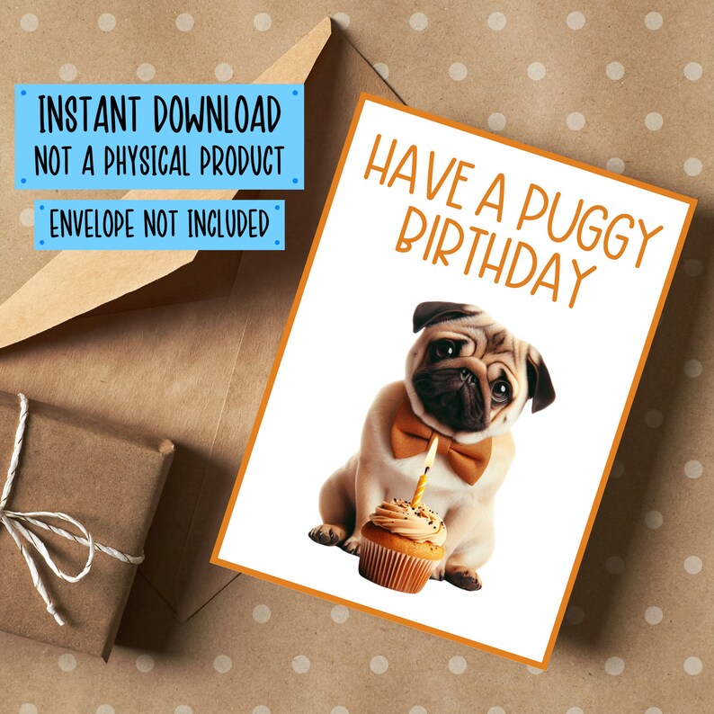 Pug Birthday Card Printable, Pug Card, Pug Dad Gift, Dog Lover ...