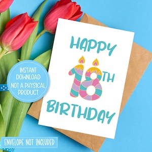 18th Birthday Card Printable - Downloadable 18th Birthday Card, 18th Birthday Card for Girls, Happy 18th Birthday Card, Instant Download