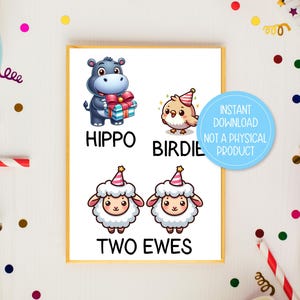 Hippo Birdie Two Ewes Card Printable, Printable Birthday Card, Funny ...