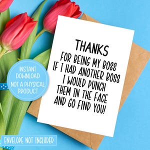 Tarjeta de agradecimiento al jefe: tarjeta para jefe imprimible, divertida tarjeta para jefe descargable para él o ella, tarjeta Si tuviera otro jefe, descarga instantánea