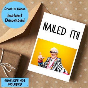 Tarjeta de felicitación imprimible - tarjeta de graduación imprimible, nueva tarjeta de trabajo, tarjeta de promoción, exámenes aprobados, tarjeta de felicitación descargable divertida