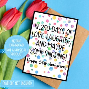 Kaart gelukkige 50e verjaardag afdrukbaar, kaart 50 jaar huwelijksverjaardag, kaart 50 jaar, thuis afdrukken, direct downloaden