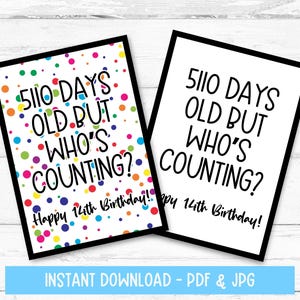 Tarjeta de cumpleaños de 14 años imprimible, tarjeta de cumpleaños número 14 para niño, tarjeta de cumpleaños de 14 años, descarga instantánea, descarga digital, impresión en casa