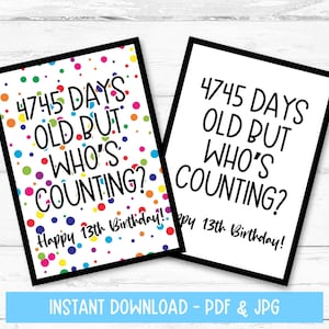 Carte d'anniversaire de 13 ans imprimable, 13e carte d'anniversaire pour garçon, carte d'anniversaire de 13 ans, téléchargement immédiat, téléchargement numérique, impression à la maison