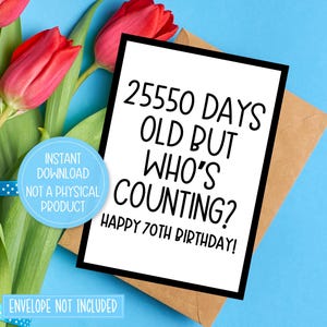 Biglietto di auguri di compleanno per 70 anni stampabile, biglietto di auguri per 70 anni, biglietto di auguri per 70 anni, download immediato, download digitale, stampa a casa