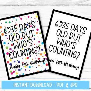 Carte d'anniversaire de 19 ans imprimable, carte d'anniversaire de 19 ans, carte d'anniversaire de 19 ans, carte d'anniversaire de 19 ans, téléchargement immédiat, impression à la maison