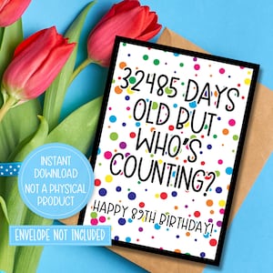 89th Birthday Card Printable, 89 Year Old Birthday Card, Happy 89th Birthday Card, 89th Birthday Gift, Instant Download, Print at Home