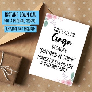 Gaga Printable Card, Printable Card For Gaga, Funny Gaga Card, Gaga Birthday Card, Gaga Grandma Gifts, Instant Download, Print At Home