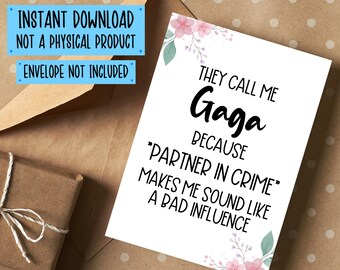 Biglietto stampabile Gaga, Biglietto stampabile per Gaga, Biglietto Gaga divertente, Biglietto di compleanno Gaga, Regali della nonna Gaga, Download istantaneo, Stampa a casa