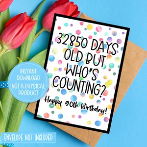 90 Yr Old Birthday Card Printable, 90 Yo Birthday Card, 90th Birthday Card, Happy 90th Birthday Card, 90 Year Old Birthday Card