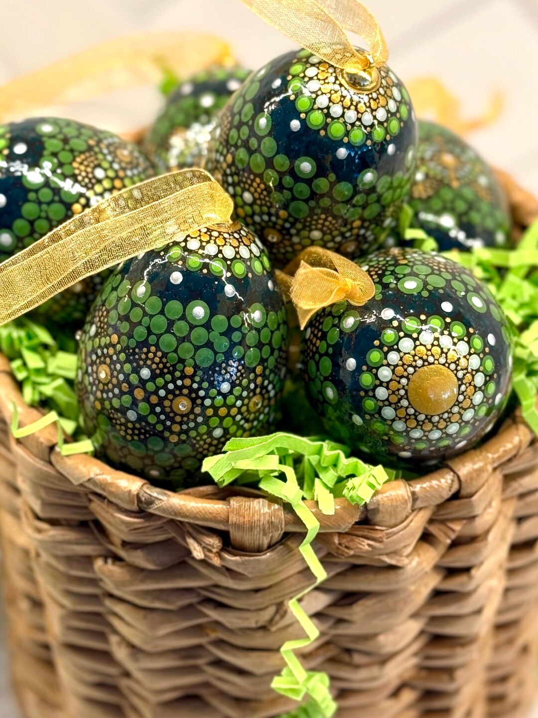 Green Hand Painted REAL Egg Hanging Holiday Ornament With Clear Acrylic ...