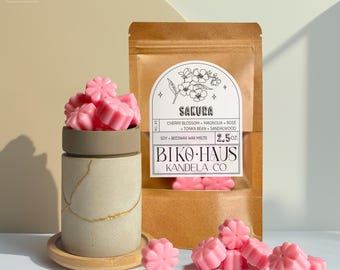 Sakura Wax Melts // Cherry Blossom + Tonka Bean | Large Soy + Beeswax Blossom Tarts | 2.5 oz