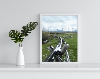 Snow on Fence, Grand Teton National Park, Wyoming | Travel Photography Prints, Landscape Wall Art Waterfalls, Home Decor Wall Art Photos