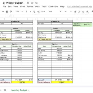 Simple Bi-Weekly Budget Google Sheet