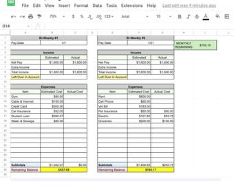 Simple Bi-Weekly Budget Google Sheet