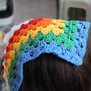 Crochet Pride Headband, LGBTQ Crochet Rainbow Colored Fun Bandana Design, Pride Celebration Outfit, Hair Scarf, Pride Flag Colors