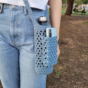 Gehäkelter Flaschenhalter mit Handytasche, Flaschenhalter, Handyträger, Cross-Body-Tasche, Flaschentasche, Geschenke für sie
